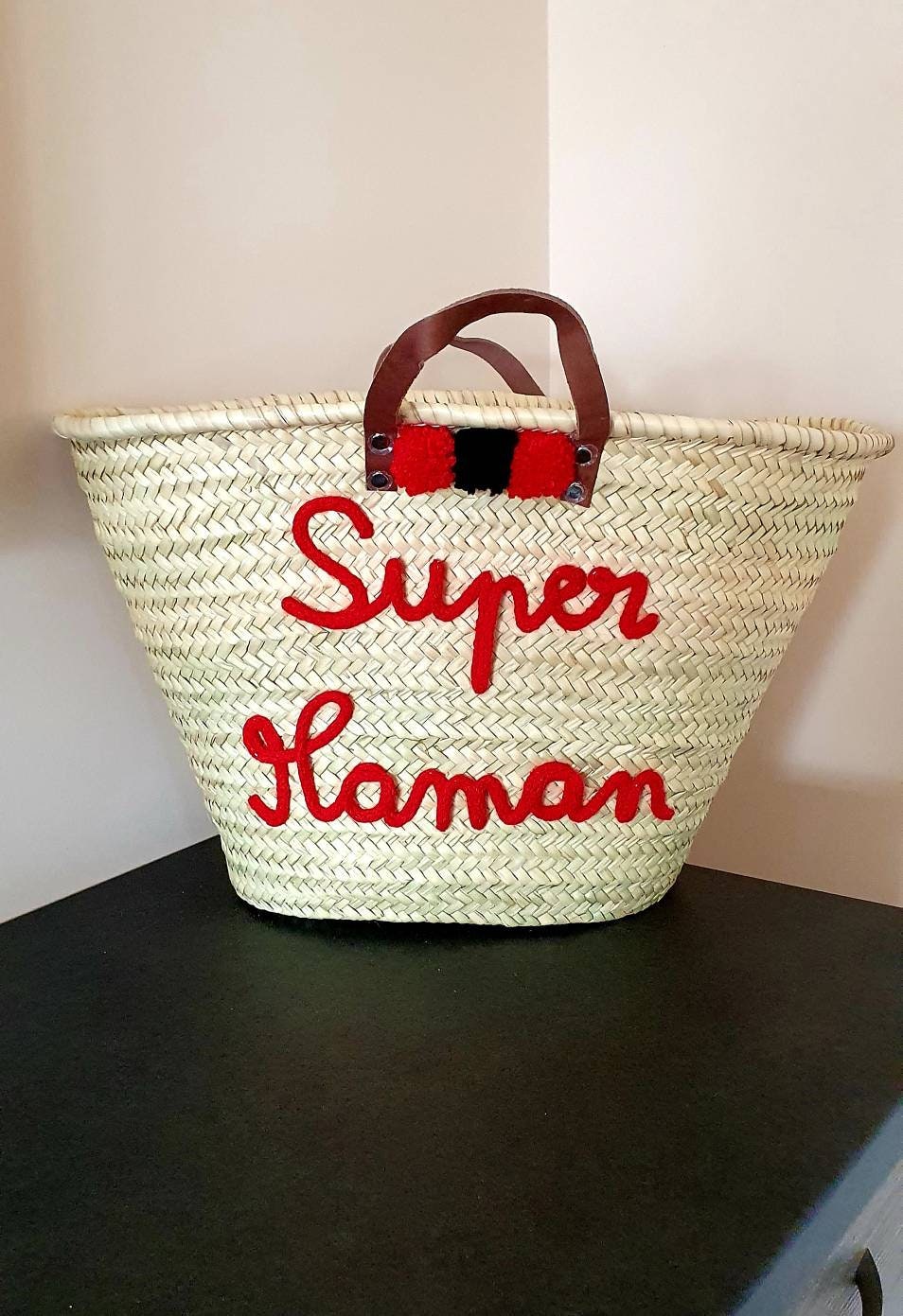 Panier Osier Personnalisé en Tricotin Pour Mamie - Texte Cadeau Maman Fête Des Mères Grands-Mères Su