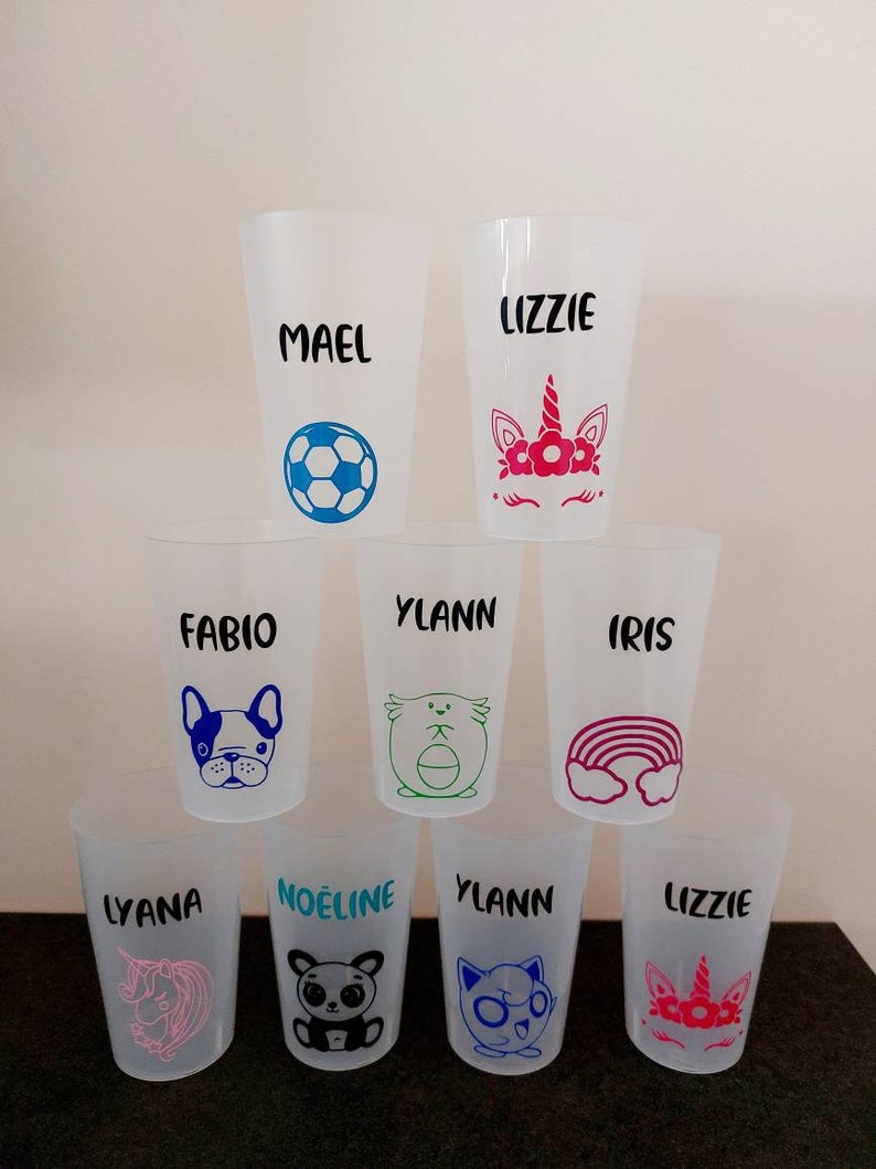 Verre personnalisé Gobelet personnalisé réutilisable eco responsable pour école Nounou crèche rentrée en maternelle Anniversaire ETVJ Bild 2