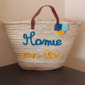 Panier osier personnalisé en tricotin pour mamie texte personnalisé Cadeau maman Fête des mères Fête des grands-mères Mamie en or image 1