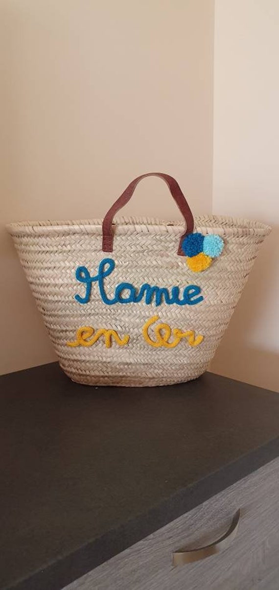 Panier Osier Personnalisé en Tricotin Pour Mamie - Texte Cadeau Maman Fête Des Mères Grands-Mères Ma