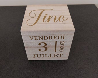 Wooden cube personalized birth gift baby first name nickname date