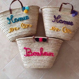 Panier osier personnalisé en tricotin pour mamie texte personnalisé Cadeau maman Fête des mères Fête des grands-mères Mamie en or image 6