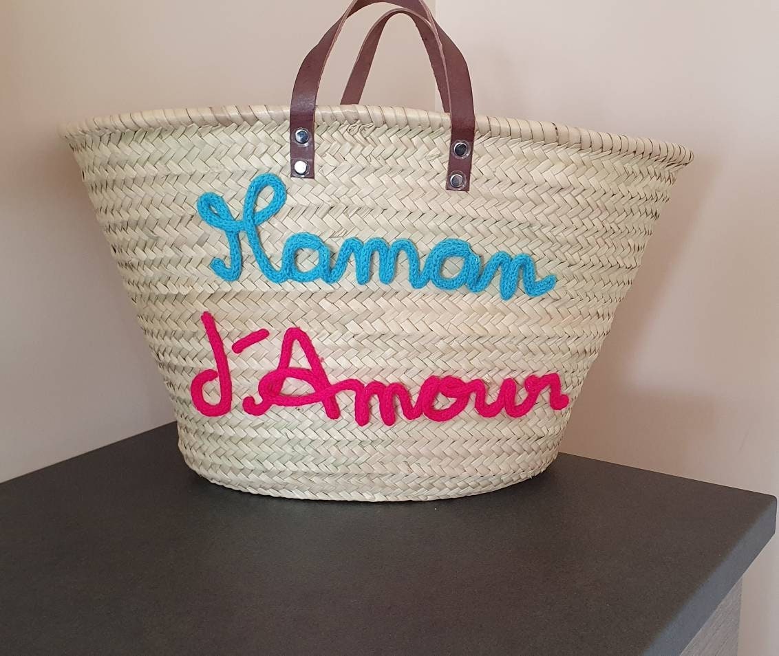 Panier Osier Personnalisé en Tricotin Pour Mamie - Texte Cadeau Maman Fête Des Mères Grands-Mères Ma