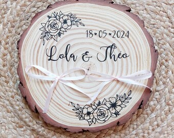 Personalized bohemian wedding ring holder - rustic wooden