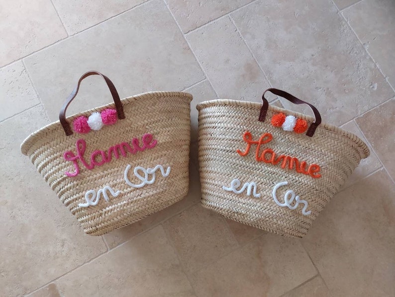 Panier osier personnalisé en tricotin pour mamie texte personnalisé Cadeau maman Fête des mères Fête des grands-mères Mamie en or image 3