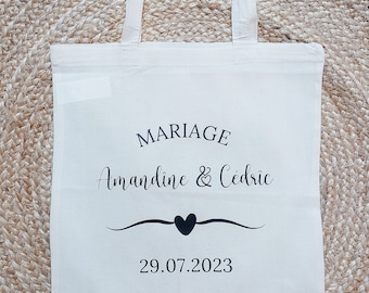 Tote bag mariage, tote bag coton mariage, sac fourre-tout, EVJF, tote bag personnalisable, sac été, cadeau marié, témoin