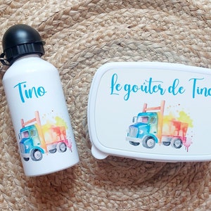Boite à goûter + gourde personnalisable, boite à goûter, boite à goûter enfant - gourde enfant,  maternelle , gourde personnalisé , gourde