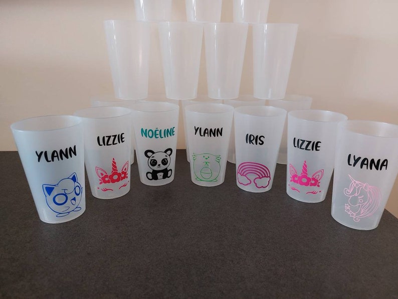 Verre personnalisé Gobelet personnalisé réutilisable eco responsable pour école Nounou crèche rentrée en maternelle Anniversaire ETVJ image 7