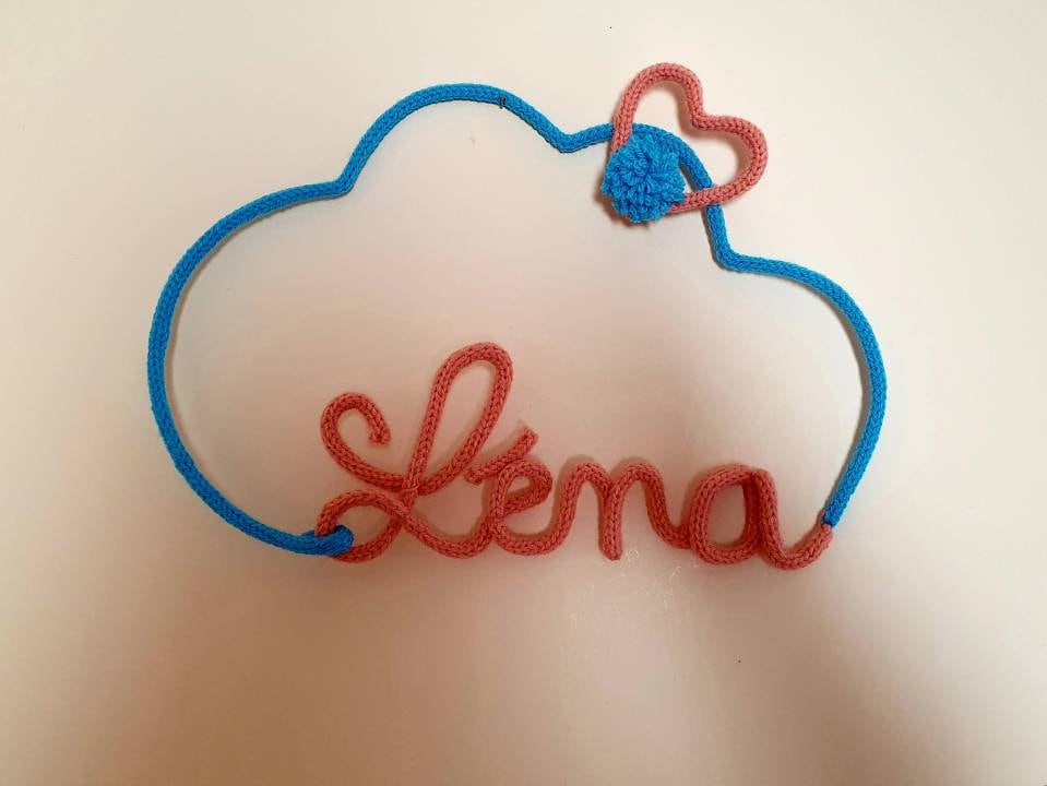 Prénom Nuage avec Forme Personnalisé en Tricotin Cadeau Anniversaire - Décoration Chambre Enfant- Ba