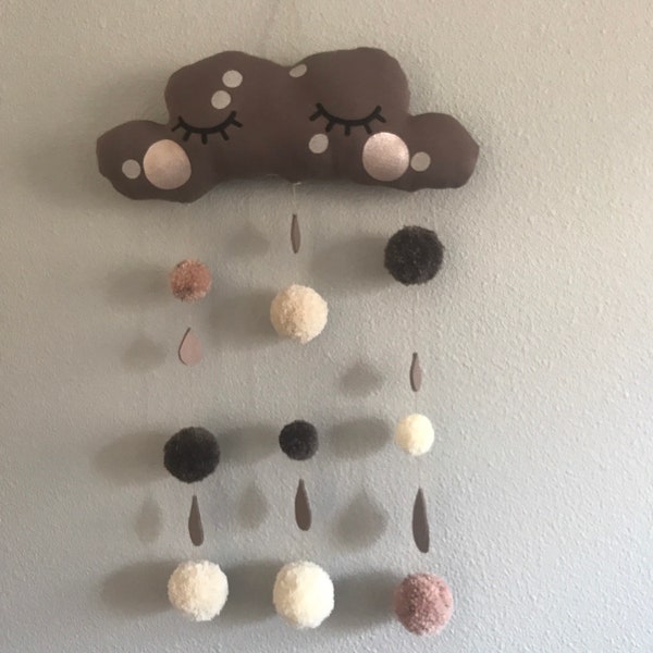 Baby Mobile Wolke mit Pompons und Sternen