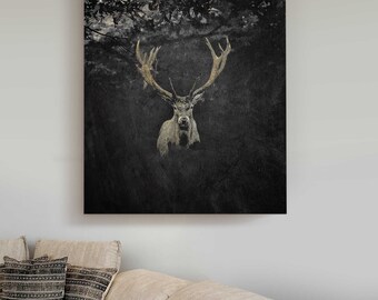 Wildlife artwork, digitale download, afdrukbaar, kunst aan de muur herten, digitaal bestand, dierlijke muurkunst, canvaskunst, wanddecoratie, herten zwart en goud, A116