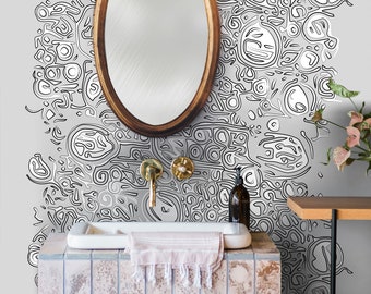 Round Line Mural, Abstract Mural, Waver pattern, Modern Mural, Unique Mural,Elegant Wallpaper, Trendy Chic Mural, Round line Wallpaper, M155