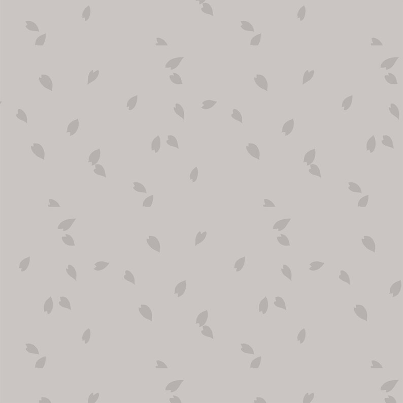 May include: A seamless pattern of gray leaves scattered on a light gray background.