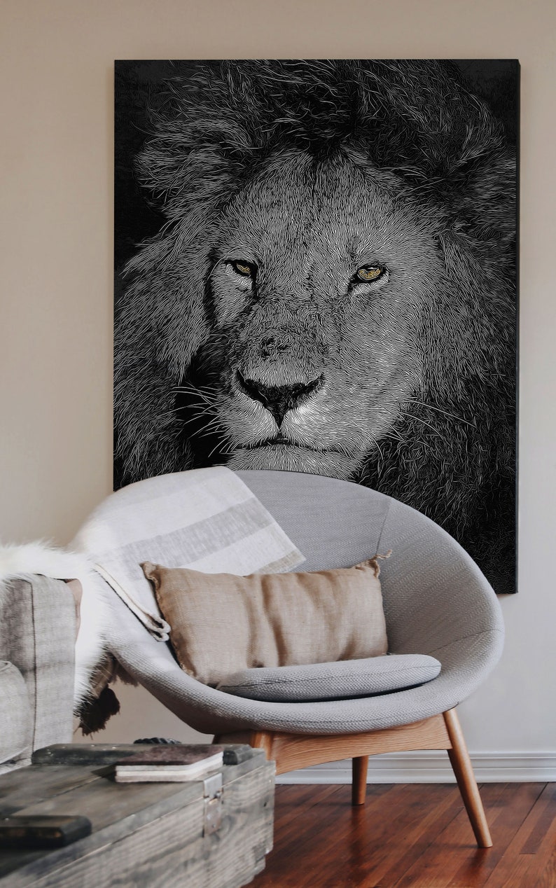 Lion Line Art Wildlife Artwork Digital Download Printable - Etsy