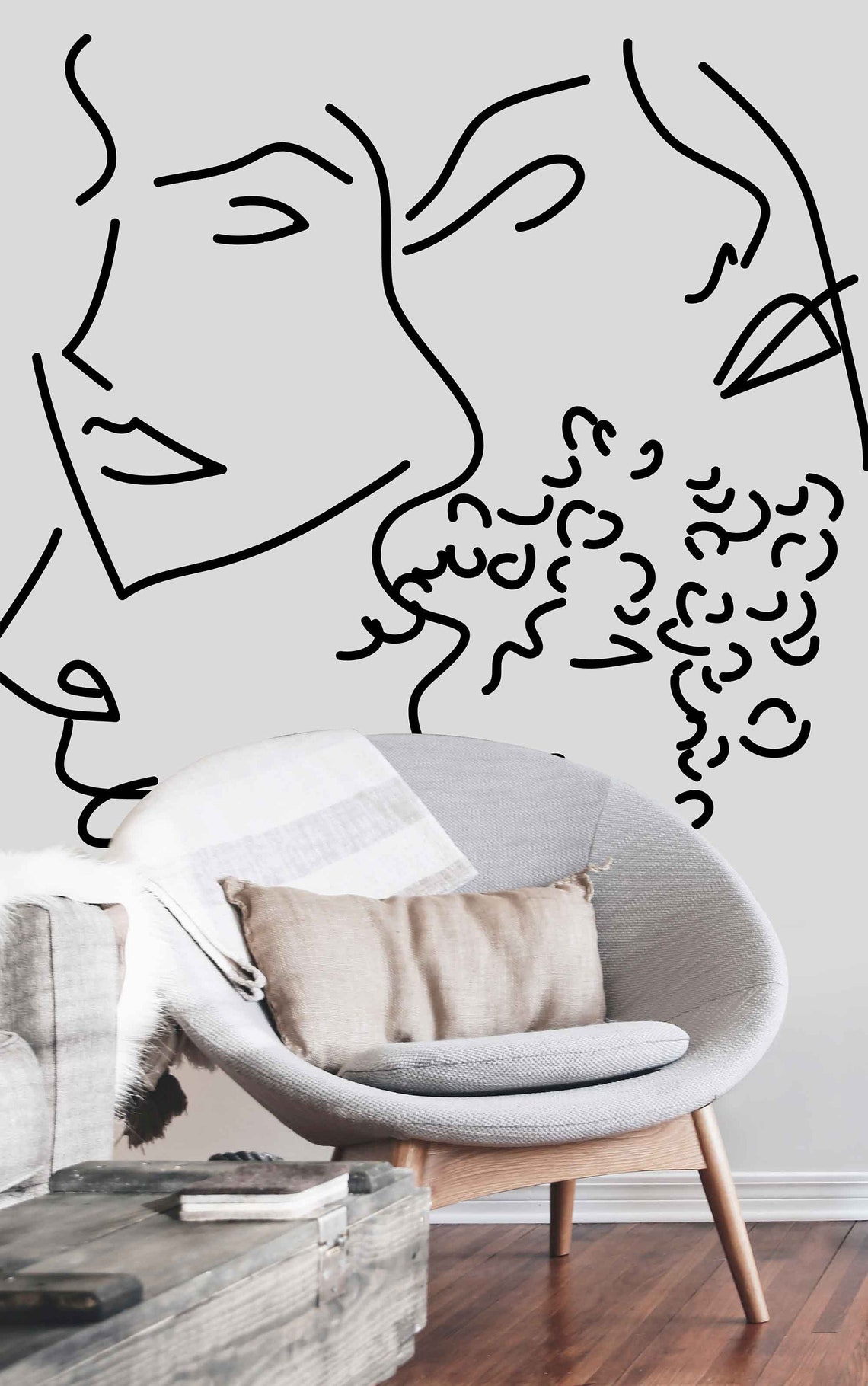 Line Art Wallpaper Minimalist Face Line Art Wallpaper Face Etsy