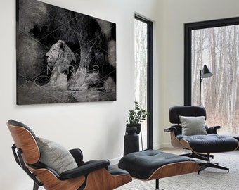 Lion Line Art, Wildlife Artwork, Digital Download, Printable, Digital File, Animal Wall Art,Canvas Art, Wall Décor, Black & White Lion, A120