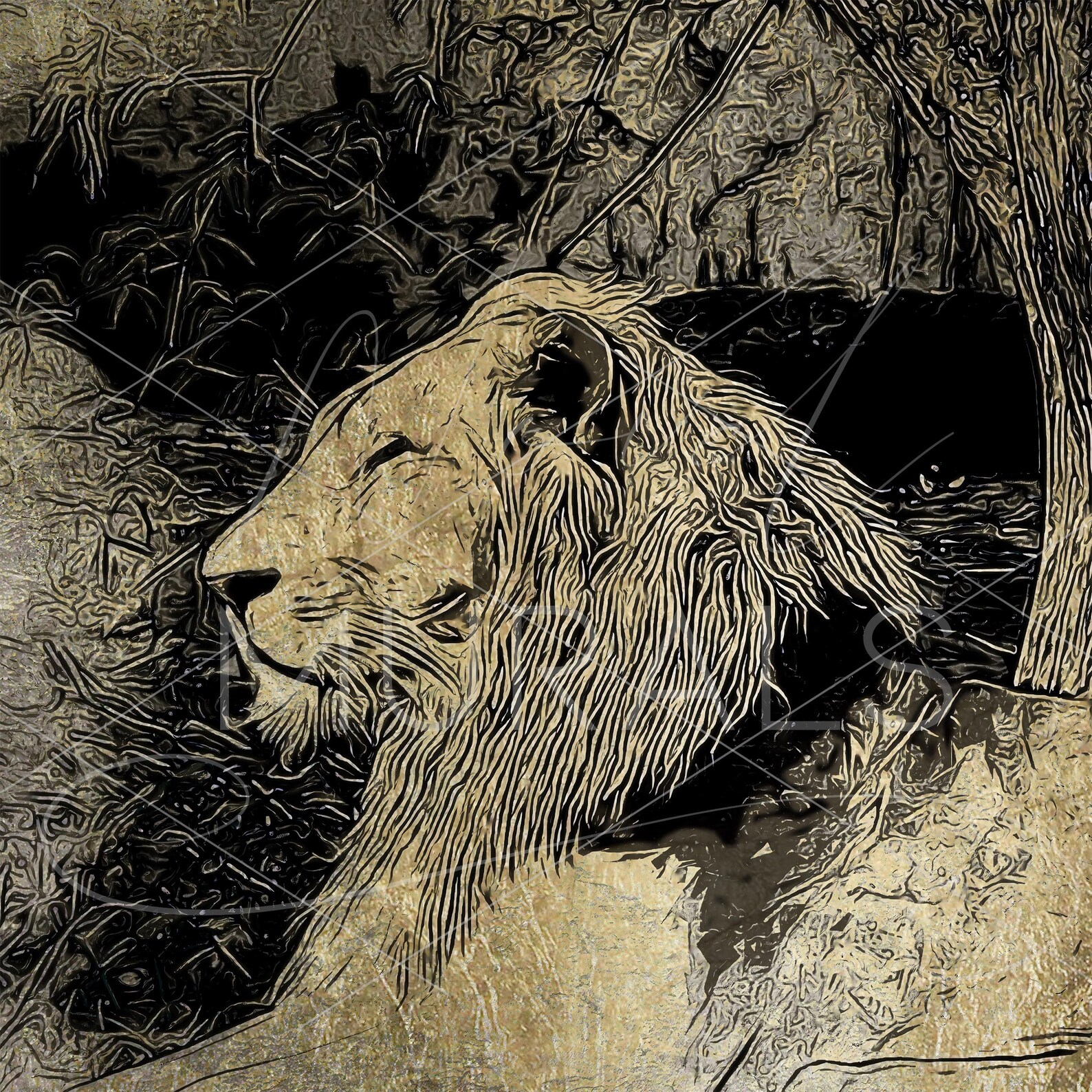 Lion Line Art, Wildlife Artwork, Digital Download, Printable, Digital ...