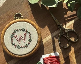 Custom Embroidered Initial Hoop: Wreath Monogram Ornament, Nursery Wall Art