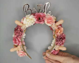 Hen Do Bride Willy Flower Crown - with Bride and Veil | Bride to be | Team Bride