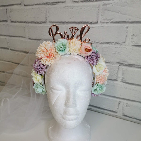 Custom Bride to Be Flower Crown for Hen Do - Made to order - Option to add veil | Team Bride