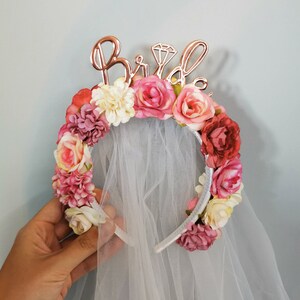 Pink/Blush Bride Flower Crown with Veil | Handmade | Silk Flowers | Bride to be | Team Bride