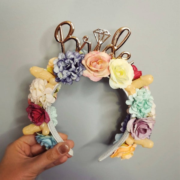 Hen Do Bride Willy Flower Crown - with Bride and Veil | Bride to be | Team Bride