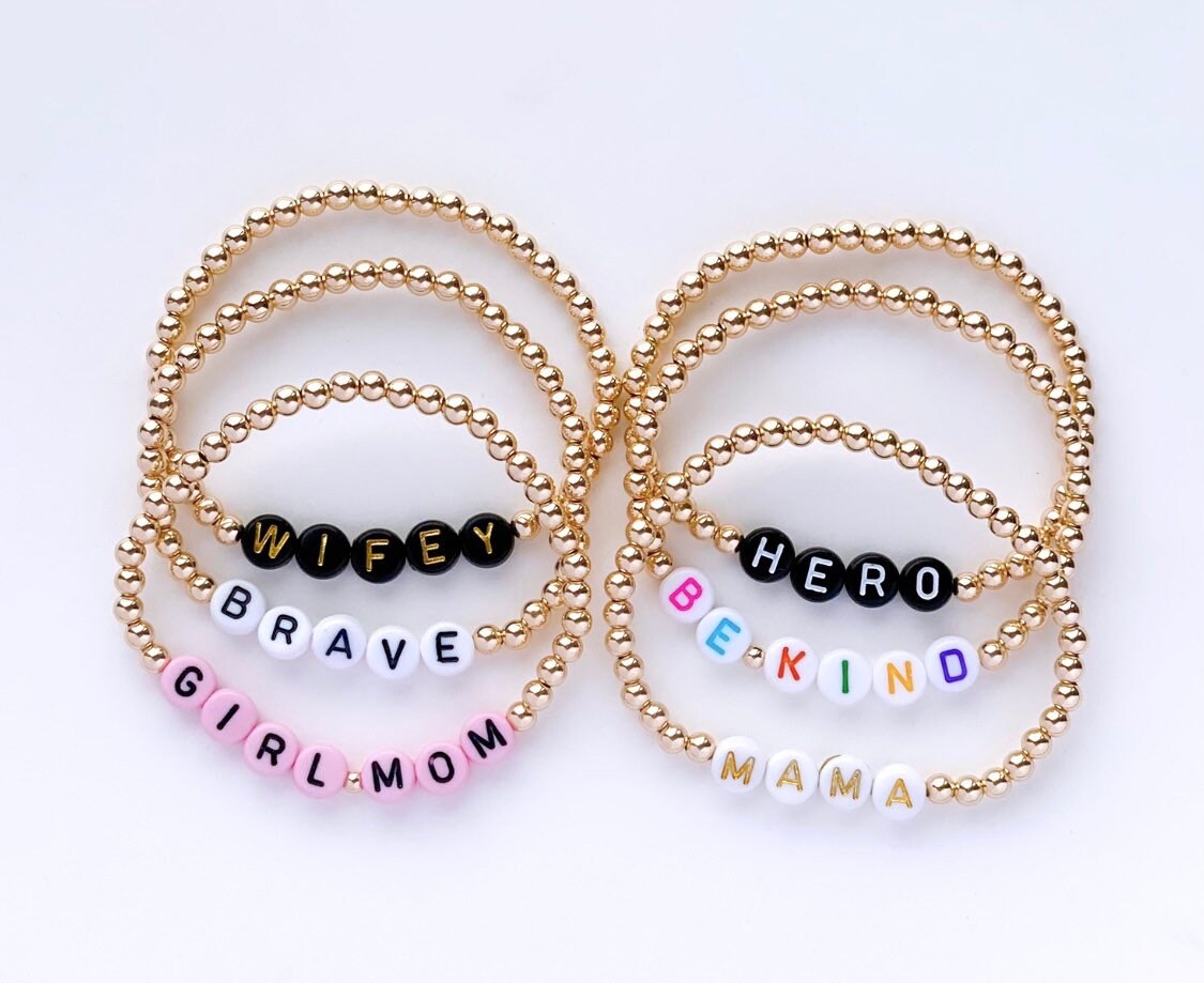Gold Filled Personalized Beaded Name Bracelet | Custom Word Beaded Br…