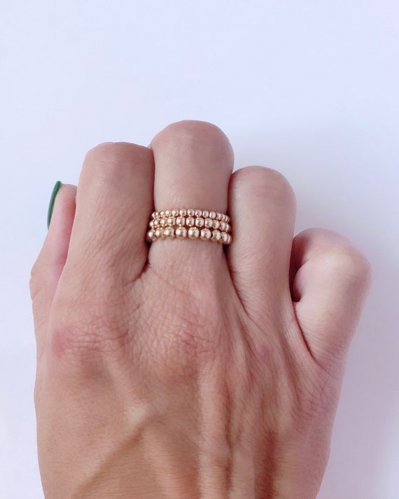 Gold Stackable Beaded Ring 14kt Gold Filled Ball Rings Stretchy