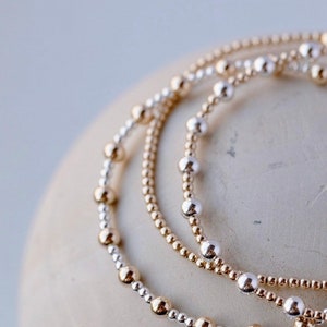 The Lola Stack 14kt Filled Gold Ball Beaded Bracelets | Sterling Silver Beaded Bracelet | Mixed Metals Beaded Bracelet | Gold beaded