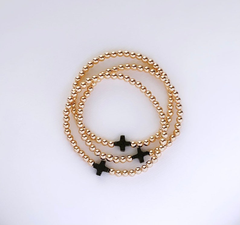 14kt gold filled Beaded Bracelet with Pyrite cross charm Name Bracelet Personalized Beaded Name Bracelet Custom Word Beaded Bracelet
