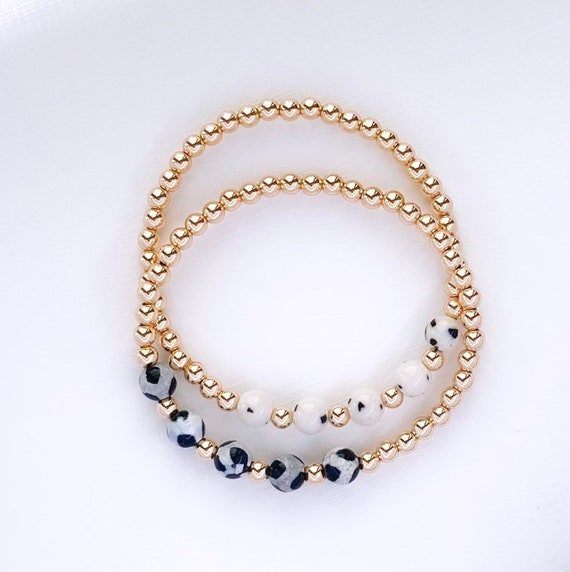 14kt Gold Filled Beaded Bracelet With Gemstone Accent Beads Etsy