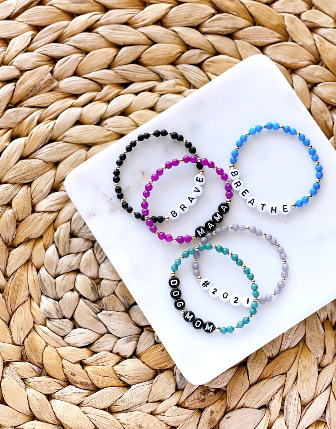Dyed Jade Personalized Beaded Name Bracelet | Custom Word Beaded Brac…