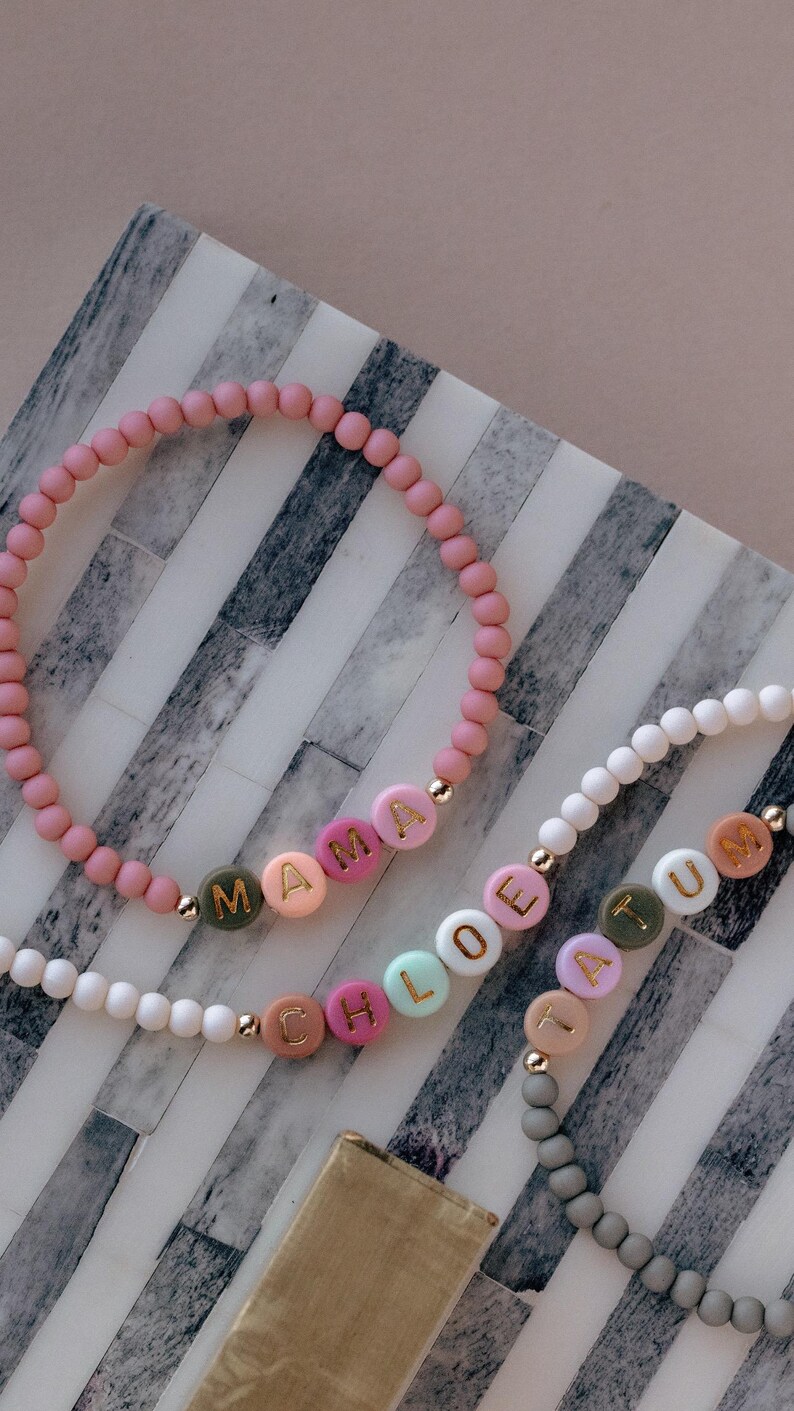 Custom Beaded Name Bracelet by the Neon Cactus Studio Name Beaded