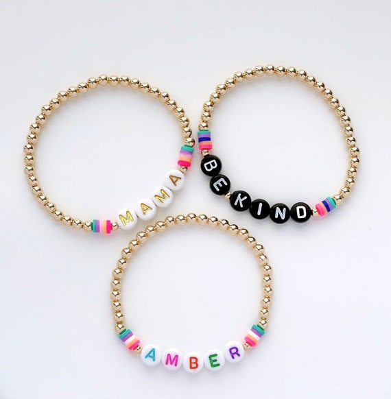 CUSTOM 4 MM GOLD BEADED RAINBOW LETTER BRACELET