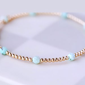 Pulseira de contas turquesa preenchida com ouro 14kt | Pulseira de contas turquesa peruana | Pulseira de contas turquesa | pulseira