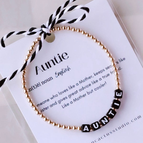Auntie Gold Filled Beaded Bracelet | Auntie Beaded Bracelet | New Aunt Bracelet | Custom Name Bracelet