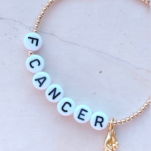 F Cancer Gold Filled Initial Beaded Name Bracelet | Middle Finger Beaded Bracelet | Name Bracelet | Custom Name Bracelet
