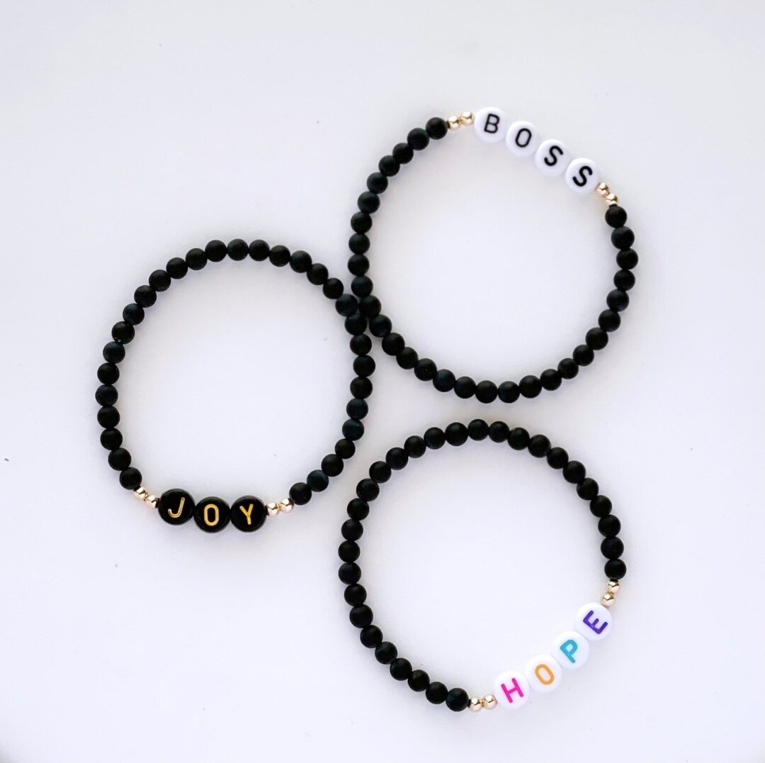 4mm Matte Black Onyx Personalized Beaded Name Bracelet - Etsy