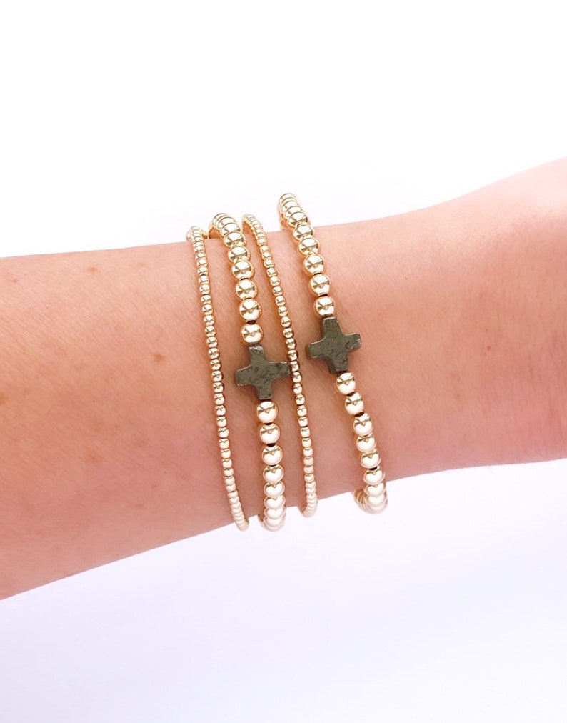 14kt gold filled Beaded Bracelet with Pyrite cross charm Name Bracelet Personalized Beaded Name Bracelet Custom Word Beaded Bracelet