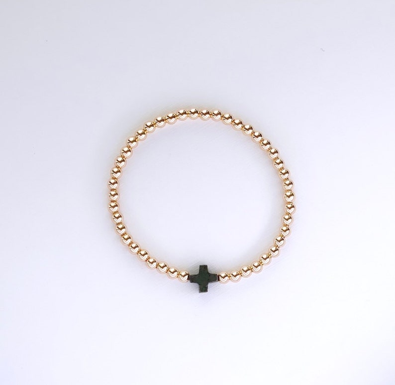 14kt gold filled Beaded Bracelet with Pyrite cross charm Name Bracelet Personalized Beaded Name Bracelet Custom Word Beaded Bracelet