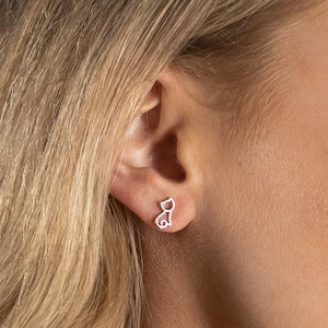 Cat Stud Earrings Hollow, 925 Solid Sterling Silver, Cat Lover, Cat Mum, Cat Mom, Fur Mum, Cat Lover Gift, Dainty Studs, Minimalist