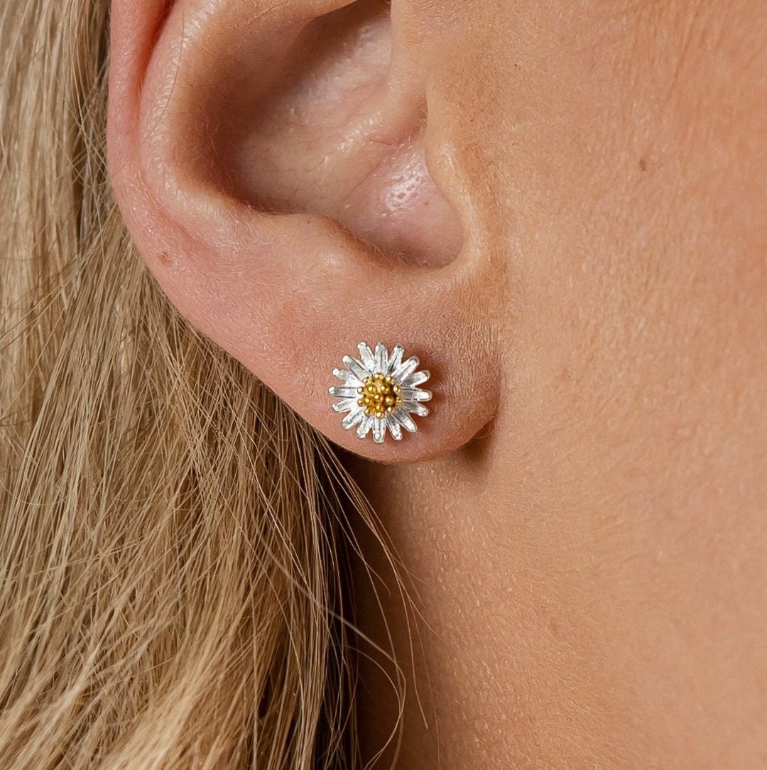 Daisy Stud Earrings, Sterling Silver Earrings, Daisy Dainty Studs