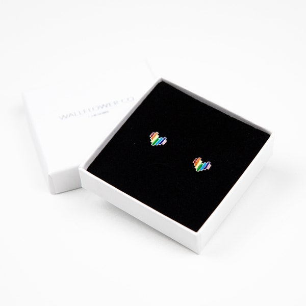 Rainbow Heart Studs, Rainbow Studs, Colourful Studs, Rainbow Earrings, Sterling Silver Studs, Pride Studs, Pride earrings, Silver Jewellery