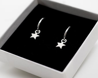 Star Hoop Earrings, Star Hoops, Star Earrings, Silver Hoops, Sterling Silver Hoops, Dainty Hoops, Dainty Jewellery, Gift for her, minimalist