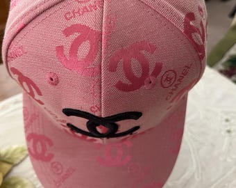 Authentic Chanel CC Embroidered Logo, Pink Cotton Baseball Cap Hat