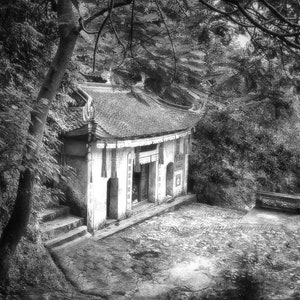 VIETNAM, TEMPLE.  Original Black and White Photograph, Fine Art Print, Religion,Worship, Landscape, Mountains, Home Decor