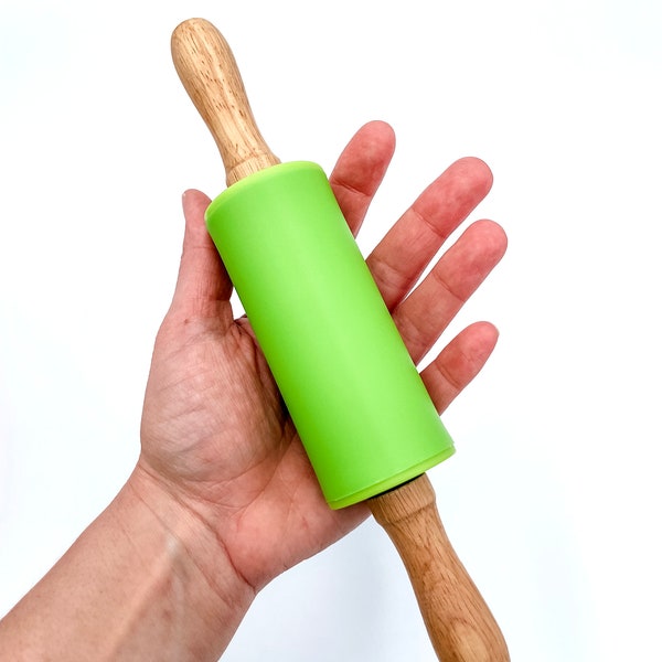 9” Silicone Rolling Pin for Kids, Play Dough Tool, Wooden Dough Roller, Homemade Play Doh Tool, Sensory Kit Children’s Toy