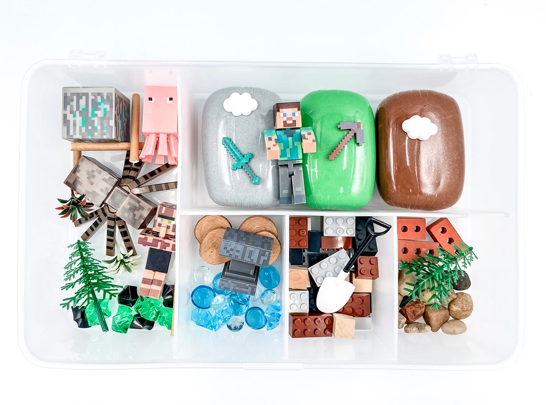 Minecraft Inspired Play Dough Kit, Video Game Sensory Bin, Steve Spider