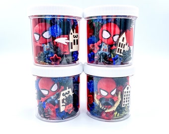 Spider-Man Inspired Play Dough Party Favors, Superhero Sensory Jars, Kids Birthday Gift, Class Goodie Bags, Homemade Play Doh