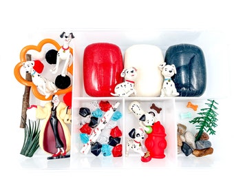 101 Dalmatians Inspired Play Dough Kit, Cruella de Vil Sensory Bin, Puppy Dog Busy Box, Homemade Play Doh Toy, Kids Gift